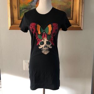Don Ed Hardy Butterfly Skull Vintage Black Basic Tee size Medium